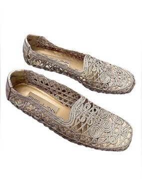 Bellini Silver Mesh Lace Esquire SZ 7 Vintage Retro 90s Chunky Block Heels Shoes